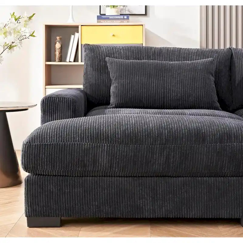 Extra Large Corduroy Sleeper Sofa, Double Chaise, Converts to Twin Bed, Modern Living Room