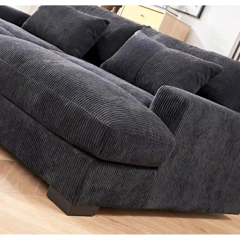 Extra Large Corduroy Sleeper Sofa, Double Chaise, Converts to Twin Bed, Modern Living Room