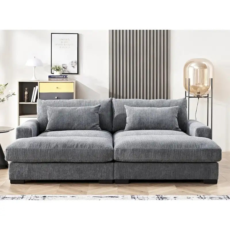 Extra Large Corduroy Sleeper Sofa, Double Chaise, Converts to Twin Bed, Modern Living Room