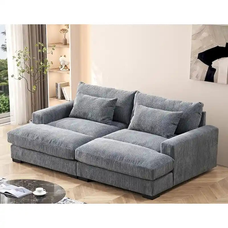 Extra Large Corduroy Sleeper Sofa, Double Chaise, Converts to Twin Bed, Modern Living Room