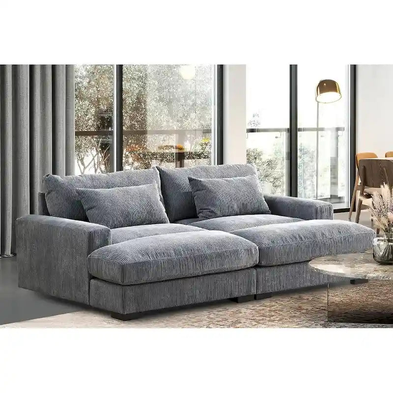 Extra Large Corduroy Sleeper Sofa, Double Chaise, Converts to Twin Bed, Modern Living Room