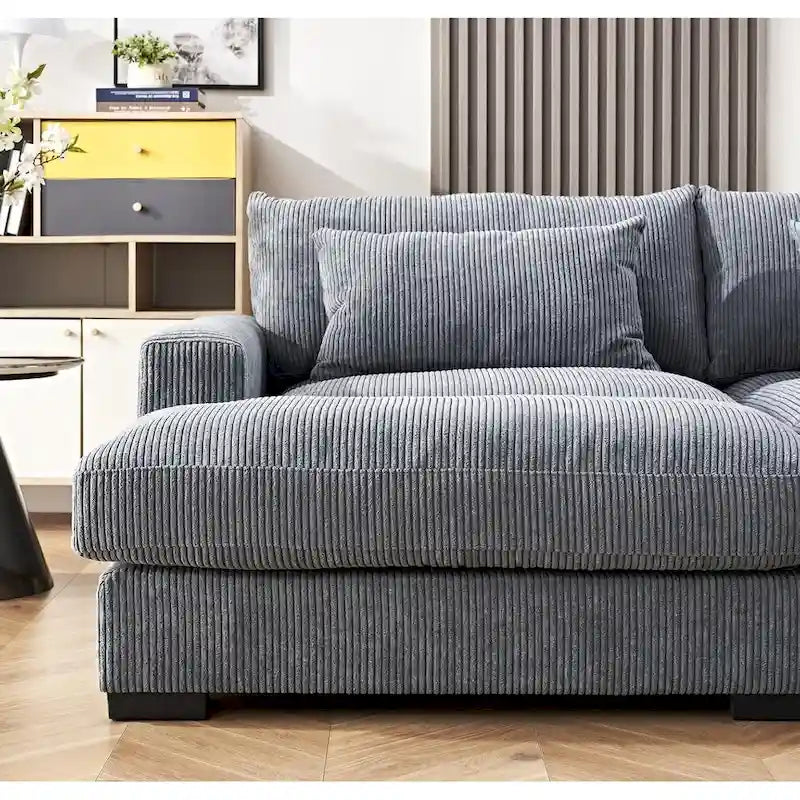 Extra Large Corduroy Sleeper Sofa, Double Chaise, Converts to Twin Bed, Modern Living Room
