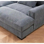 Extra Large Corduroy Sleeper Sofa, Double Chaise, Converts to Twin Bed, Modern Living Room