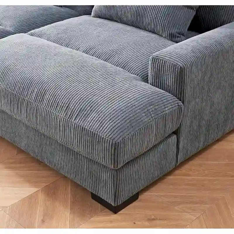 Extra Large Corduroy Sleeper Sofa, Double Chaise, Converts to Twin Bed, Modern Living Room