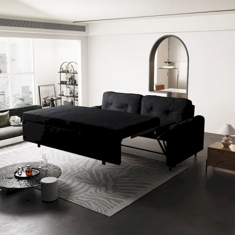 66.2 Queen Pull Out Sofa Bed with Storage and 2 Soft Pillows