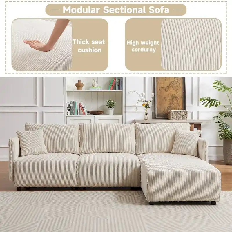 106" Modular Corduroy Sectional Sofa, Multi-Piece Combination, Modern Minimalist Style