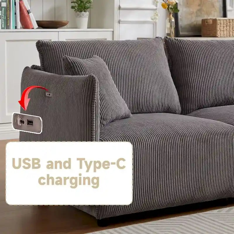 106" Modular Corduroy Sectional Sofa, Multi-Piece Combination, Modern Minimalist Style