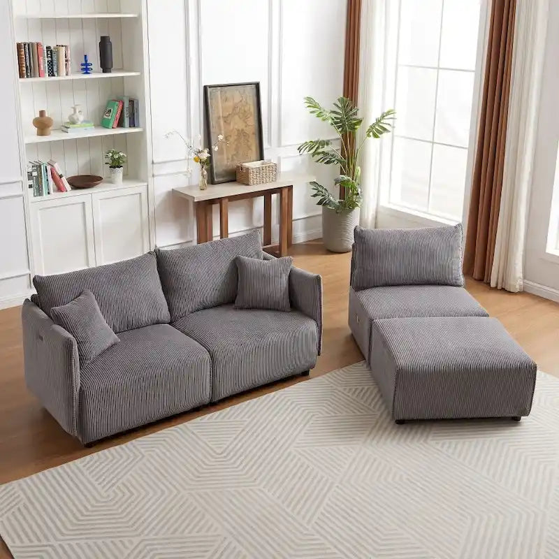 106" Modular Corduroy Sectional Sofa, Multi-Piece Combination, Modern Minimalist Style