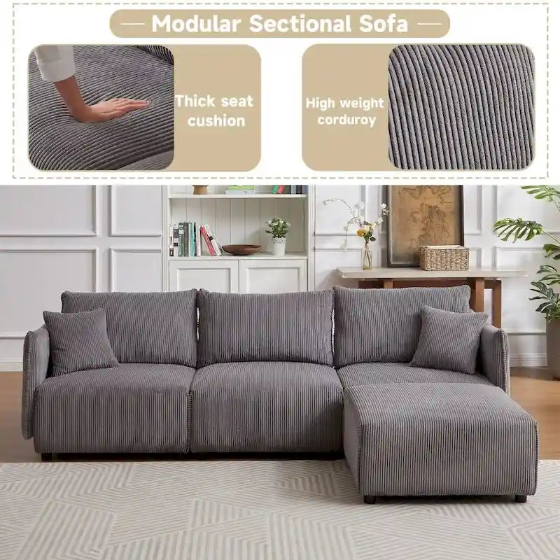 106" Modular Corduroy Sectional Sofa, Multi-Piece Combination, Modern Minimalist Style