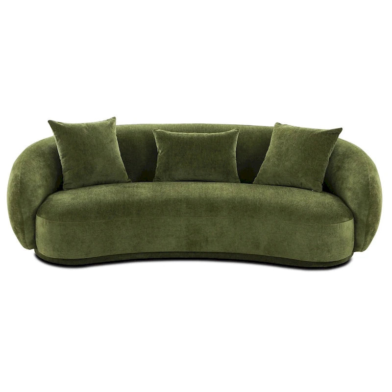 Modern Curved Fabric Sofa, Fixed Cushions, Sinuous Spring Support, 90"W
