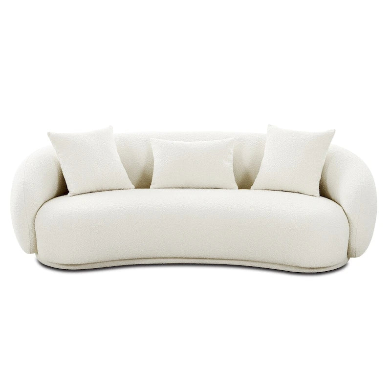 Modern Curved Fabric Sofa, Fixed Cushions, Sinuous Spring Support, 90"W