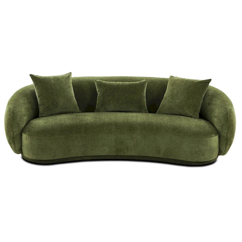 Modern Curved Fabric Sofa, Fixed Cushions, Sinuous Spring Support, 90"W