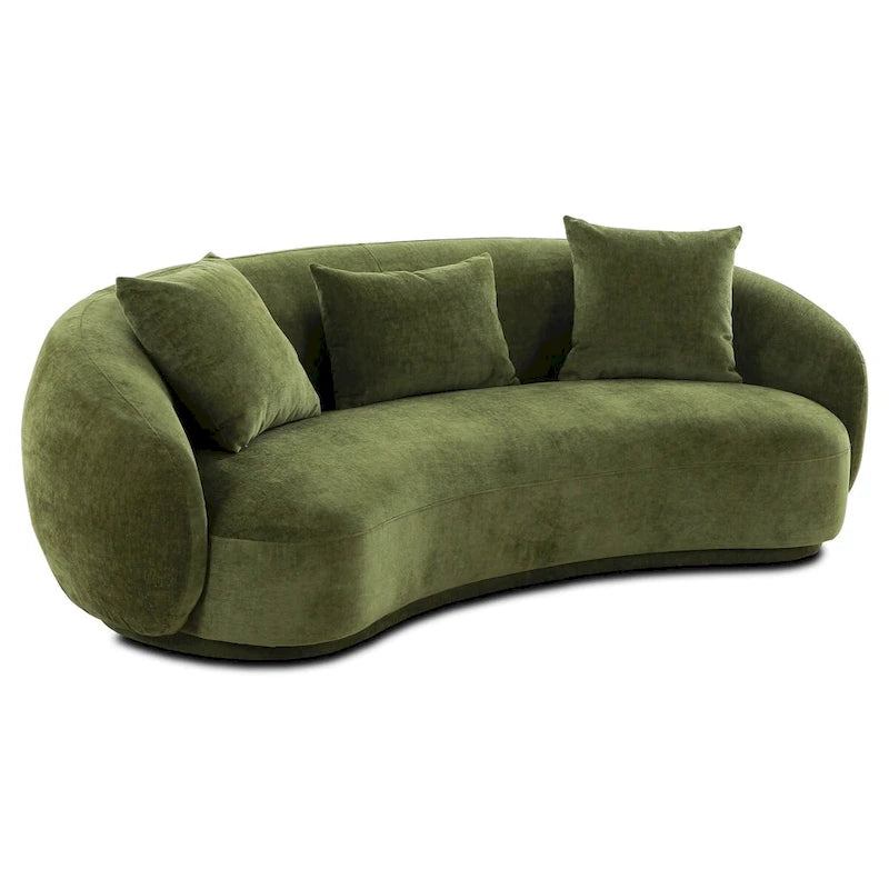 Modern Curved Fabric Sofa, Fixed Cushions, Sinuous Spring Support, 90"W