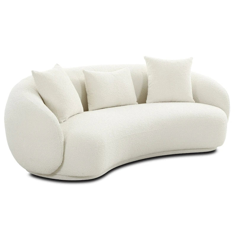 Modern Curved Fabric Sofa, Fixed Cushions, Sinuous Spring Support, 90"W