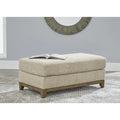 Transitional Upholstered Ottoman with Plush Cushion & Faux Wood Trim, 44"W