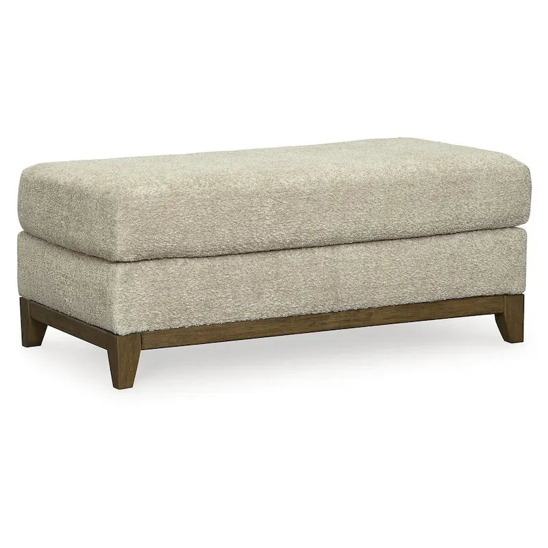Transitional Upholstered Ottoman with Plush Cushion & Faux Wood Trim, 44"W