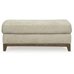 Transitional Upholstered Ottoman with Plush Cushion & Faux Wood Trim, 44"W
