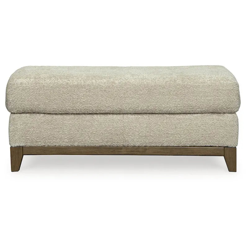 Transitional Upholstered Ottoman with Plush Cushion & Faux Wood Trim, 44"W