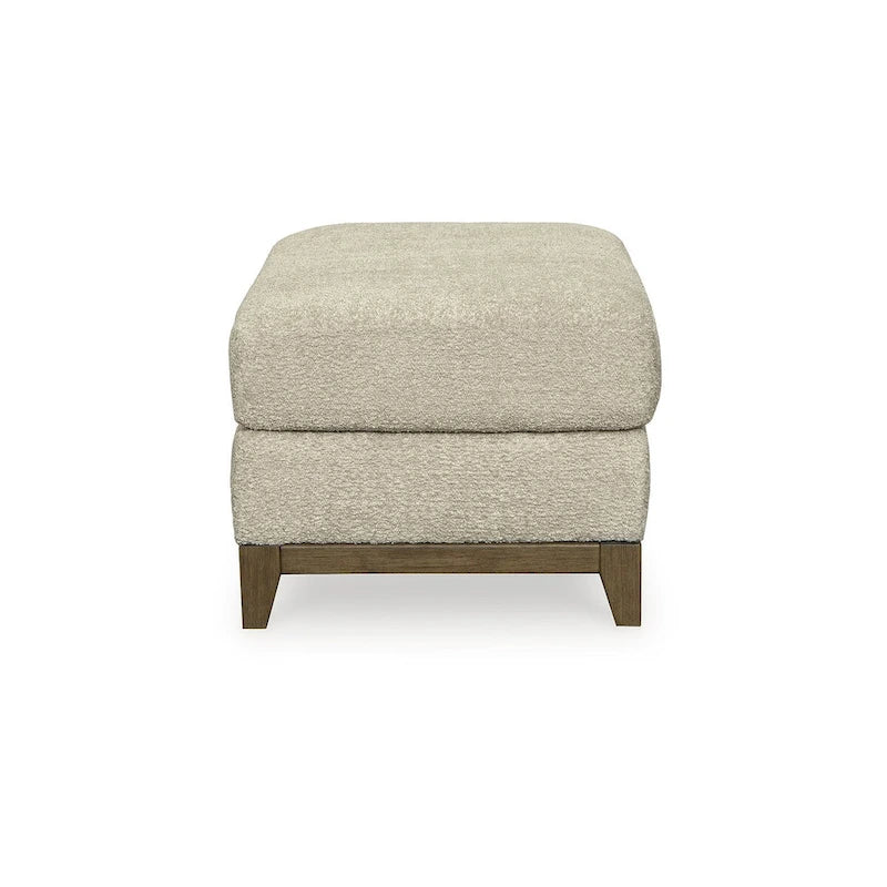 Transitional Upholstered Ottoman with Plush Cushion & Faux Wood Trim, 44"W