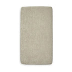 Transitional Upholstered Ottoman with Plush Cushion & Faux Wood Trim, 44"W