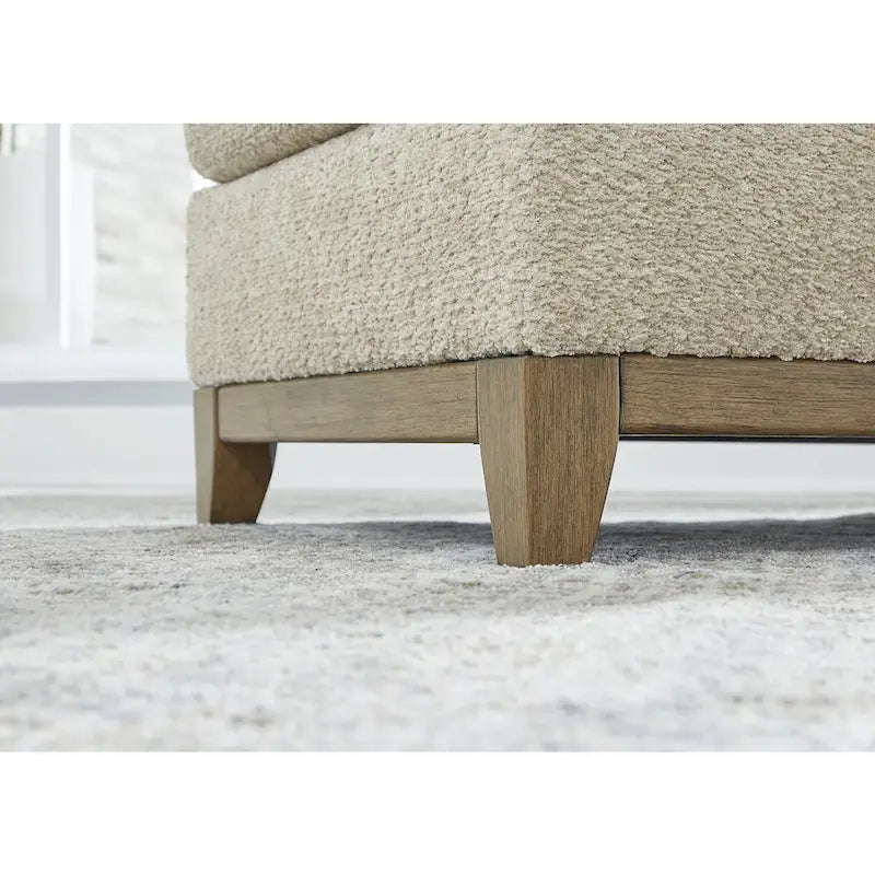 Transitional Upholstered Ottoman with Plush Cushion & Faux Wood Trim, 44"W