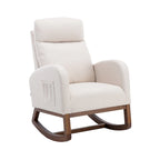 Mid-Century Modern Upholstered Rocking Chair, High Back, Solid Wood Frame, 300 lbs