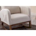 Mid-Century Modern Upholstered Rocking Chair, High Back, Solid Wood Frame, 300 lbs