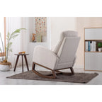 Mid-Century Modern Upholstered Rocking Chair, High Back, Solid Wood Frame, 300 lbs