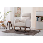 Mid-Century Modern Upholstered Rocking Chair, High Back, Solid Wood Frame, 300 lbs