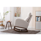 Mid-Century Modern Upholstered Rocking Chair, High Back, Solid Wood Frame, 300 lbs