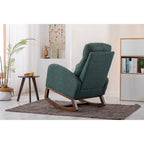 Mid-Century Modern Upholstered Rocking Chair, High Back, Solid Wood Frame, 300 lbs