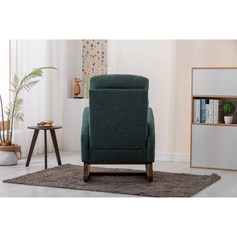 Mid-Century Modern Upholstered Rocking Chair, High Back, Solid Wood Frame, 300 lbs