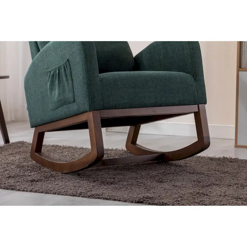 Mid-Century Modern Upholstered Rocking Chair, High Back, Solid Wood Frame, 300 lbs