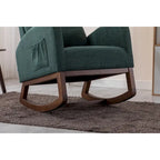 Mid-Century Modern Upholstered Rocking Chair, High Back, Solid Wood Frame, 300 lbs