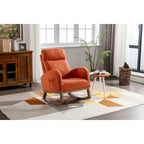 Mid-Century Modern Upholstered Rocking Chair, High Back, Solid Wood Frame, 300 lbs