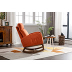 Mid-Century Modern Upholstered Rocking Chair, High Back, Solid Wood Frame, 300 lbs