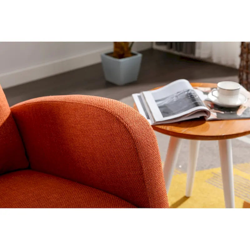 Mid-Century Modern Upholstered Rocking Chair, High Back, Solid Wood Frame, 300 lbs