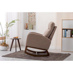 Mid-Century Modern Upholstered Rocking Chair, High Back, Solid Wood Frame, 300 lbs