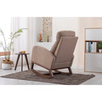 Mid-Century Modern Upholstered Rocking Chair, High Back, Solid Wood Frame, 300 lbs