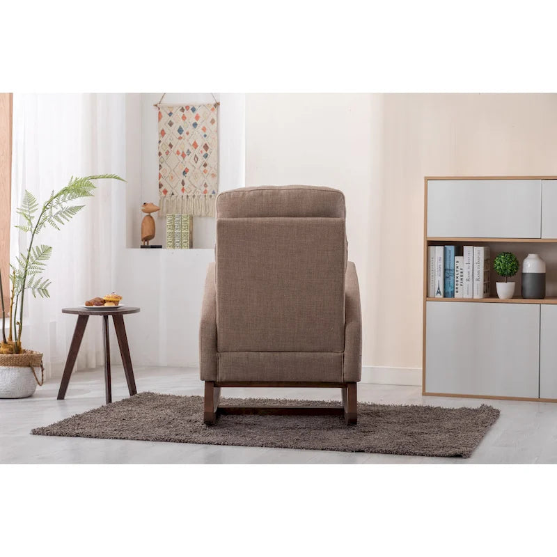 Mid-Century Modern Upholstered Rocking Chair, High Back, Solid Wood Frame, 300 lbs