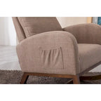 Mid-Century Modern Upholstered Rocking Chair, High Back, Solid Wood Frame, 300 lbs
