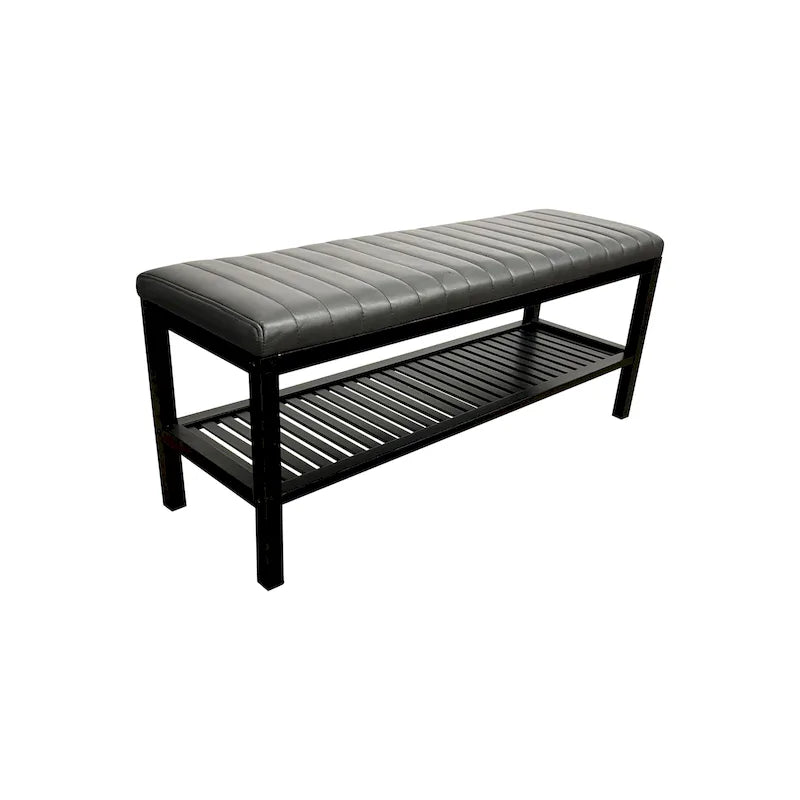 40" Solid Bamboo Entryway Bench with Ribbed Padded Cushion & Storage Shelf, Eco-Friendly