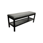 40" Solid Bamboo Entryway Bench with Ribbed Padded Cushion & Storage Shelf, Eco-Friendly