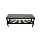 40" Solid Bamboo Entryway Bench with Ribbed Padded Cushion & Storage Shelf, Eco-Friendly