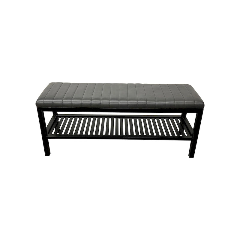 40" Solid Bamboo Entryway Bench with Ribbed Padded Cushion & Storage Shelf, Eco-Friendly