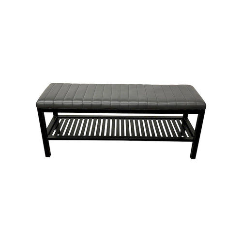 40" Solid Bamboo Entryway Bench with Ribbed Padded Cushion & Storage Shelf, Eco-Friendly