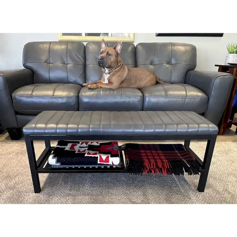 40" Solid Bamboo Entryway Bench with Ribbed Padded Cushion & Storage Shelf, Eco-Friendly