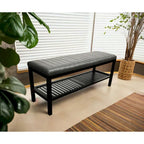 40" Solid Bamboo Entryway Bench with Ribbed Padded Cushion & Storage Shelf, Eco-Friendly