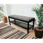 40" Solid Bamboo Entryway Bench with Ribbed Padded Cushion & Storage Shelf, Eco-Friendly