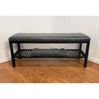 40" Solid Bamboo Entryway Bench with Ribbed Padded Cushion & Storage Shelf, Eco-Friendly